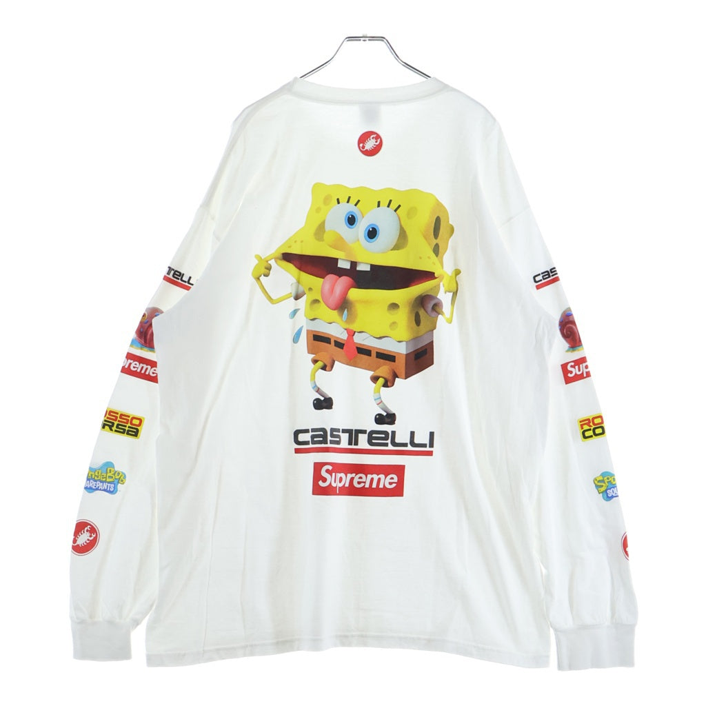 SUPREME(シュプリーム) 25SS ×SpongeBob Castelli Racing L/S Tee スポンジボブ カステリ レーシング プリントロゴ 長袖Tシャツ カットソー ホワイト