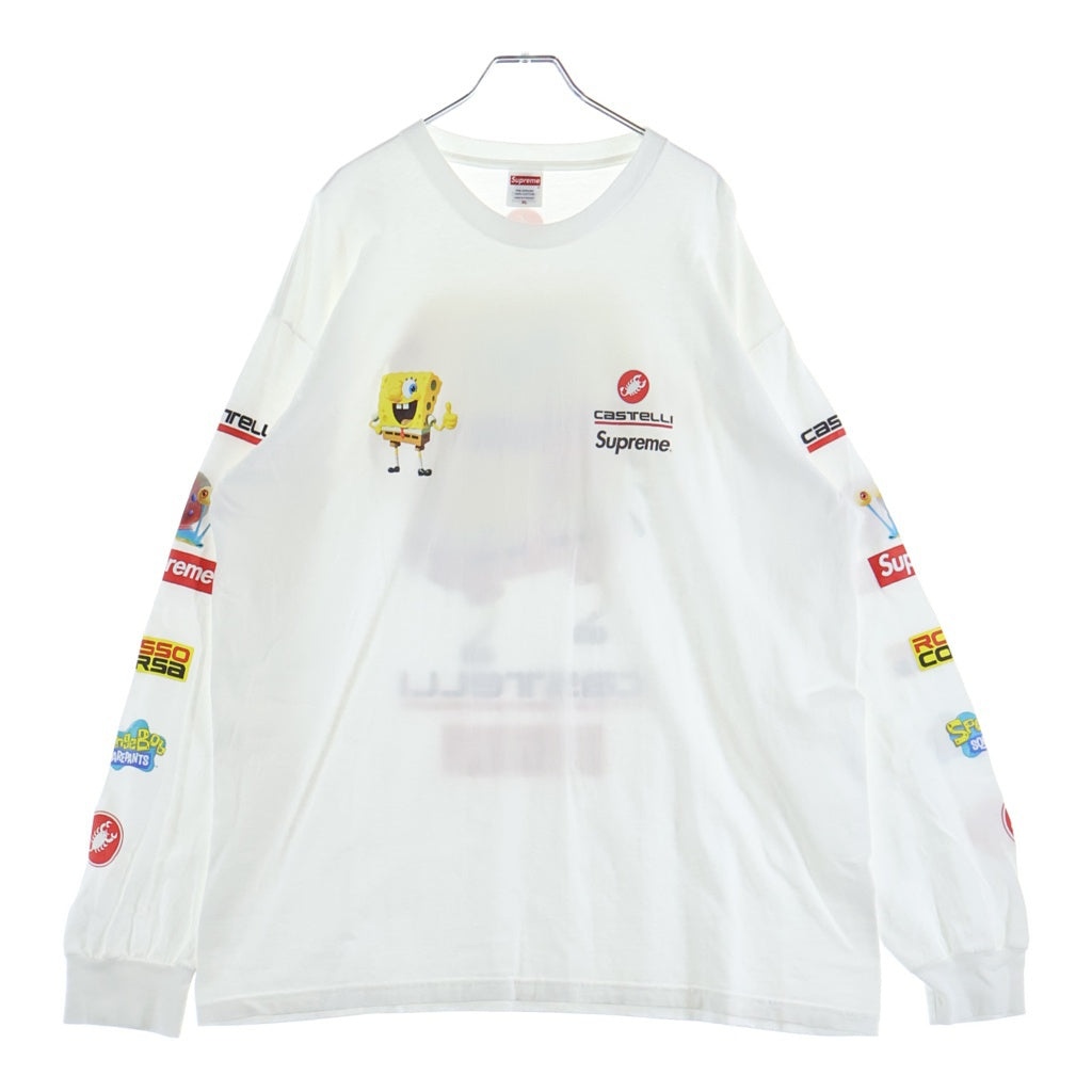 SUPREME(シュプリーム) 25SS ×SpongeBob Castelli Racing L/S Tee スポンジボブ カステリ レーシング プリントロゴ 長袖Tシャツ カットソー ホワイト