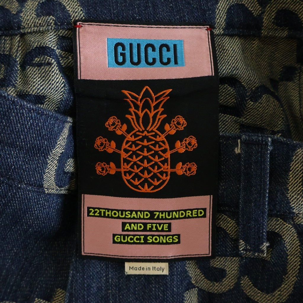 GUCCI(グッチ) 22SS Pineapple Pants パイナップルパンツ 総柄デニムパンツ インディゴ 674340 XDBTY