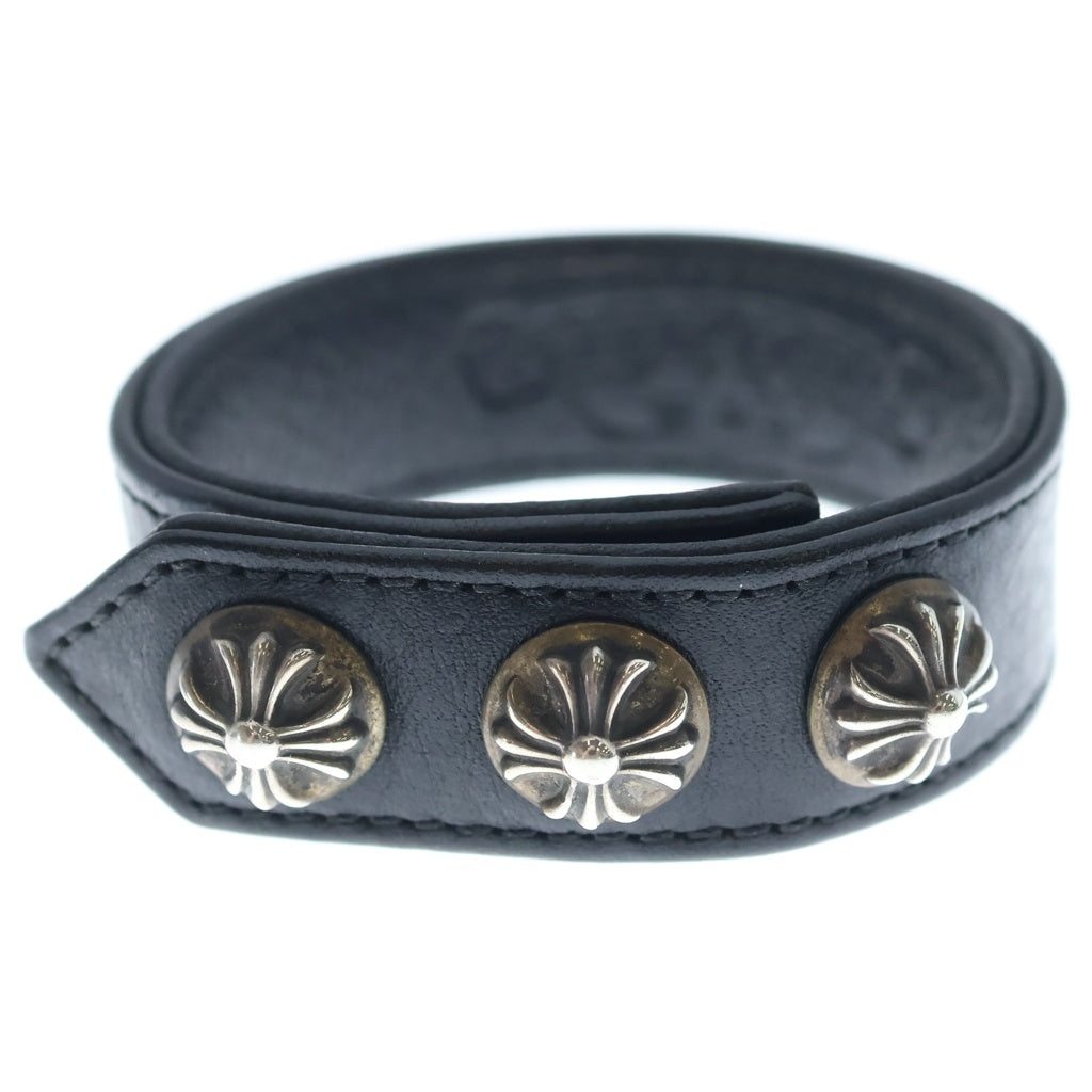 CHROME HEARTS(クロムハーツ) 3BTN 2SNP クロスボール 3ボタン2スナップ レザーブレスレット ブラック/シルバー BCA123