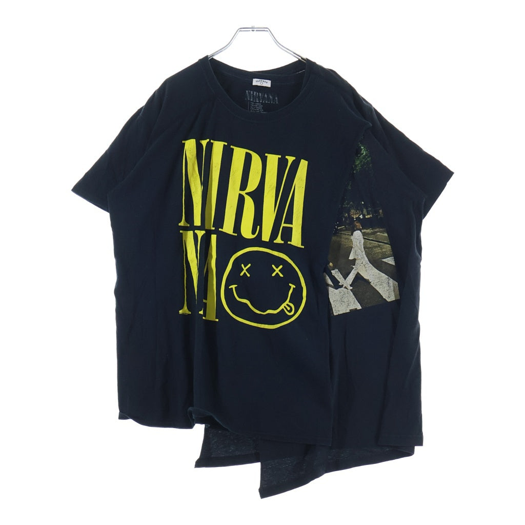 OLD PARK(オールドパーク) CROSS TEE ニルヴァーナ/ビートルズ ドッキング 半袖Tシャツ カットソー ブラック
