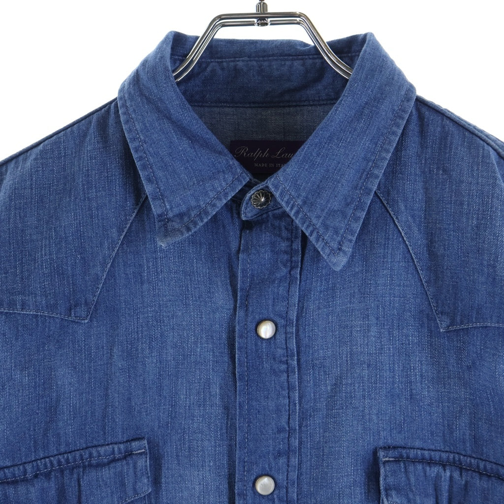 RALPH LAUREN PURPLE LABEL(ラルフローレン パープルレーベル) コットンリネン デニムウエスタン 長袖シャツ インディゴ
