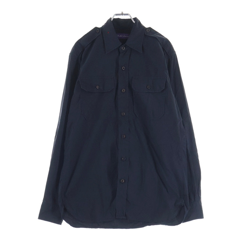 RALPH LAUREN PURPLE LABEL(ラルフローレン パープルレーベル) Sueded Poplin Shirt スウェードポプリン ミリタリー長袖シャツ ブラック