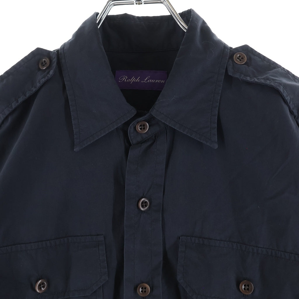RALPH LAUREN PURPLE LABEL(ラルフローレン パープルレーベル) Sueded Poplin Shirt スウェードポプリン ミリタリー長袖シャツ ブラック
