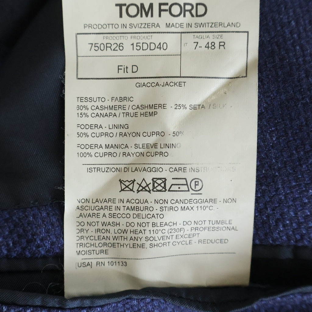 TOM FORD(トムフォード) カシミア シングルテーラードジャケット ネイビー 15DD40