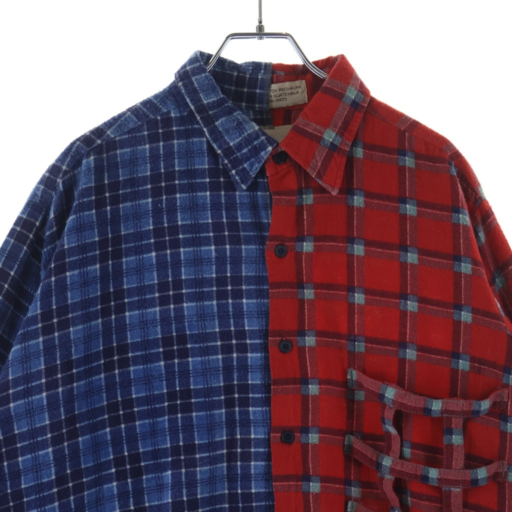TAKAHIROMIYASHITA The SoloIst.(タカヒロミヤシタザソロイスト) 22SS Two Tone Shirt ツートーン切替 フランネル長袖シャツ レッド/ブルー sw.0208