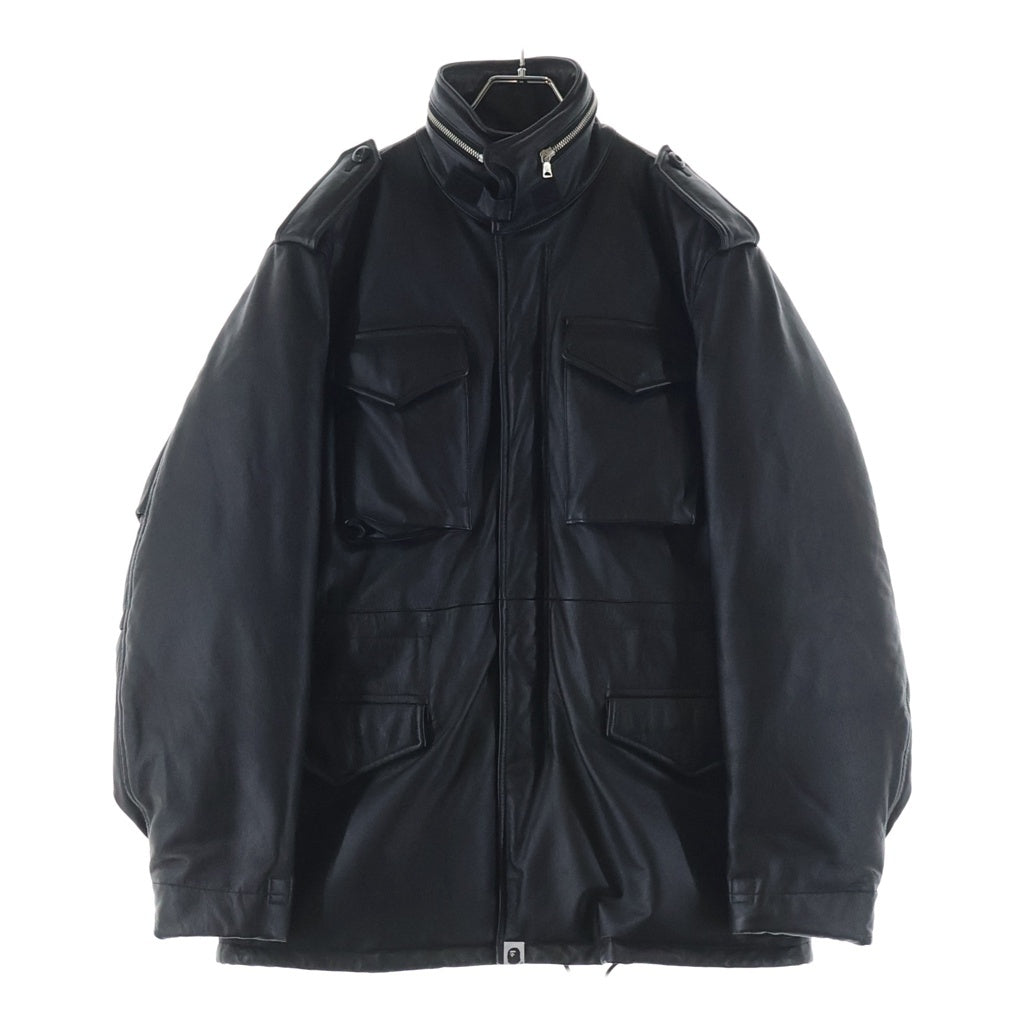 A BATHING APE(アベイシングエイプ) M65 中綿入り カウレザー ミリタリーフライトジャケット ブラック