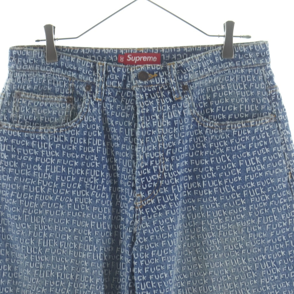SUPREME(シュプリーム) 25SS Fuck Stitch Loose Fit Jean ファックステッチロゴ 総柄ルーズフィットジーンズ デニムパンツ ライトインディゴ