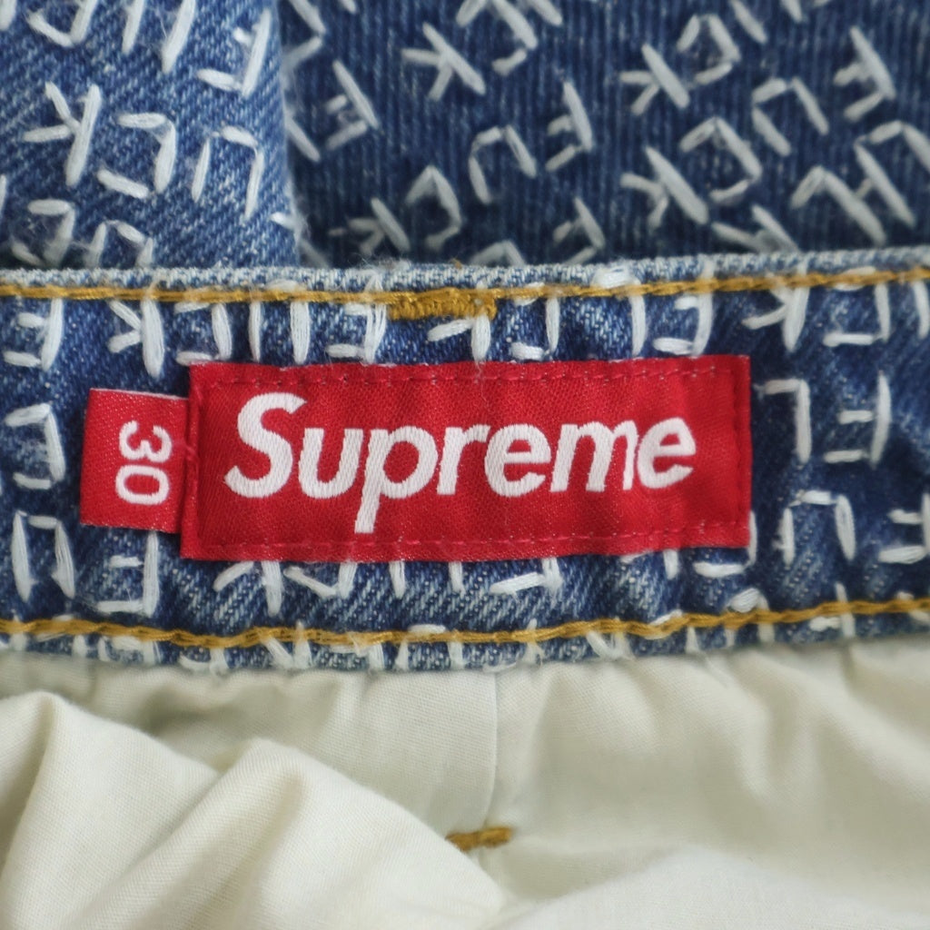 SUPREME(シュプリーム) 25SS Fuck Stitch Loose Fit Jean ファックステッチロゴ 総柄ルーズフィットジーンズ デニムパンツ ライトインディゴ