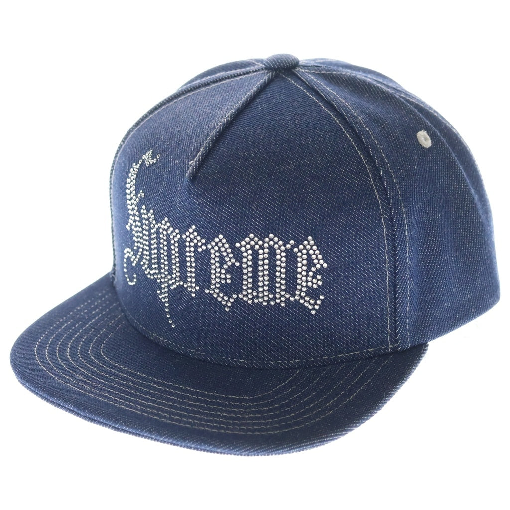 SUPREME(シュプリーム) 24AW Rhinestone 5-Panel ラインストーンロゴ 5パネル デニムキャップ 帽子 インディゴ