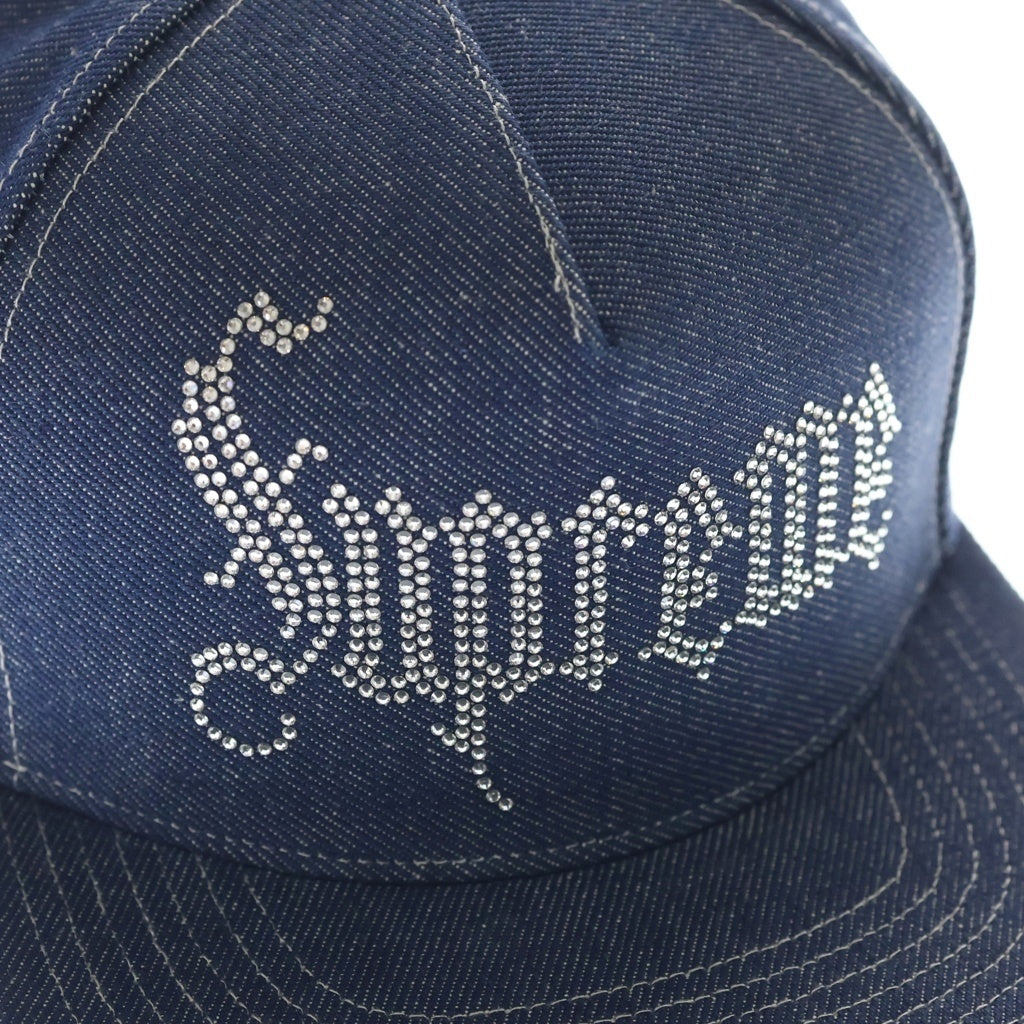 SUPREME(シュプリーム) 24AW Rhinestone 5-Panel ラインストーンロゴ 5パネル デニムキャップ 帽子 インディゴ