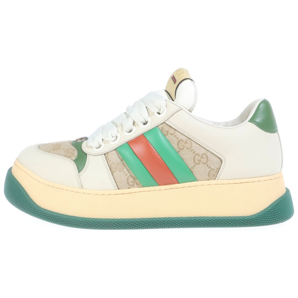 GUCCI(グッチ) GGモチーフ レザー/キャンパス ローカットスニーカー ダッドスニーカー グリーン/ベージュ 10.5 777106