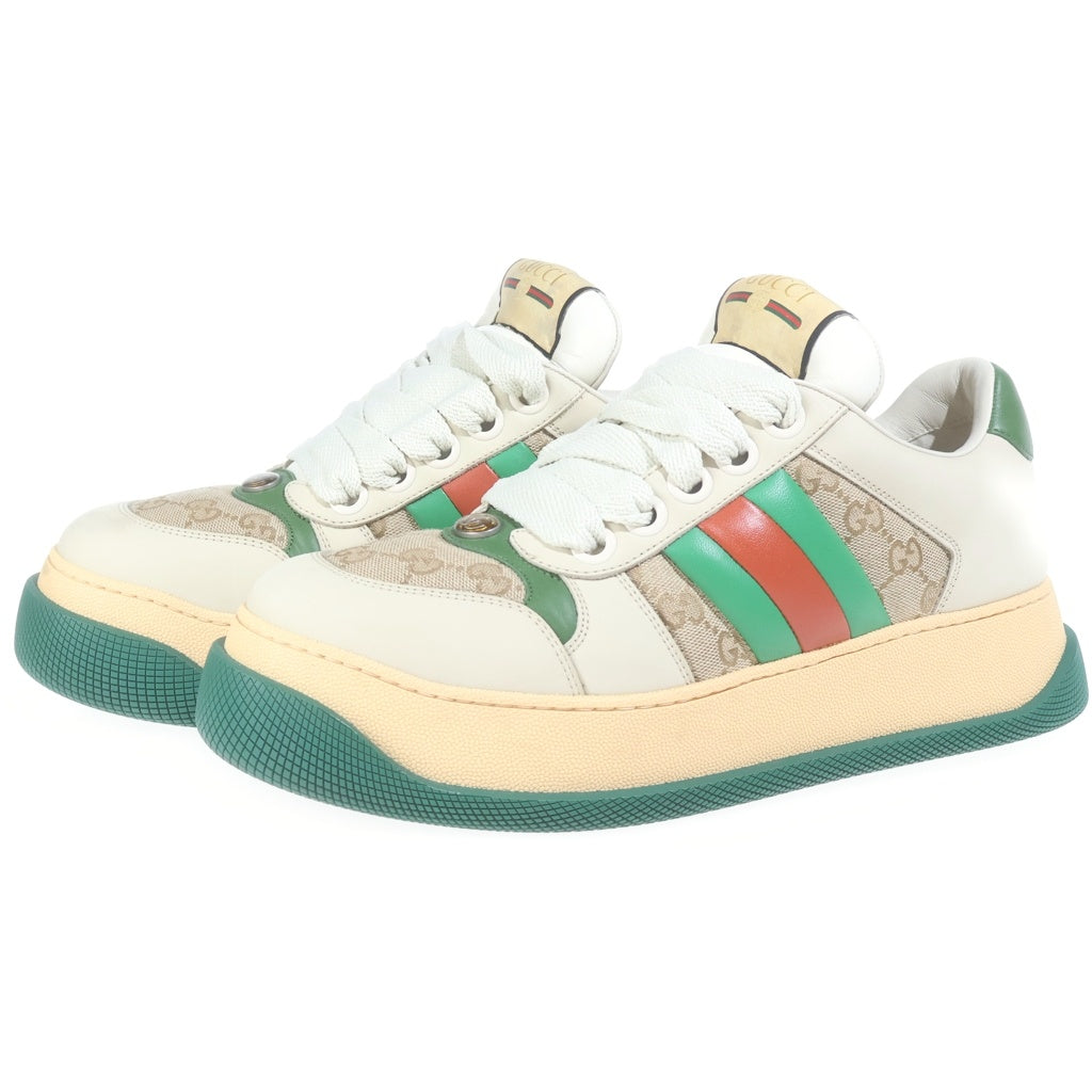 GUCCI(グッチ) GGモチーフ レザー/キャンパス ローカットスニーカー ダッドスニーカー グリーン/ベージュ 10.5 777106