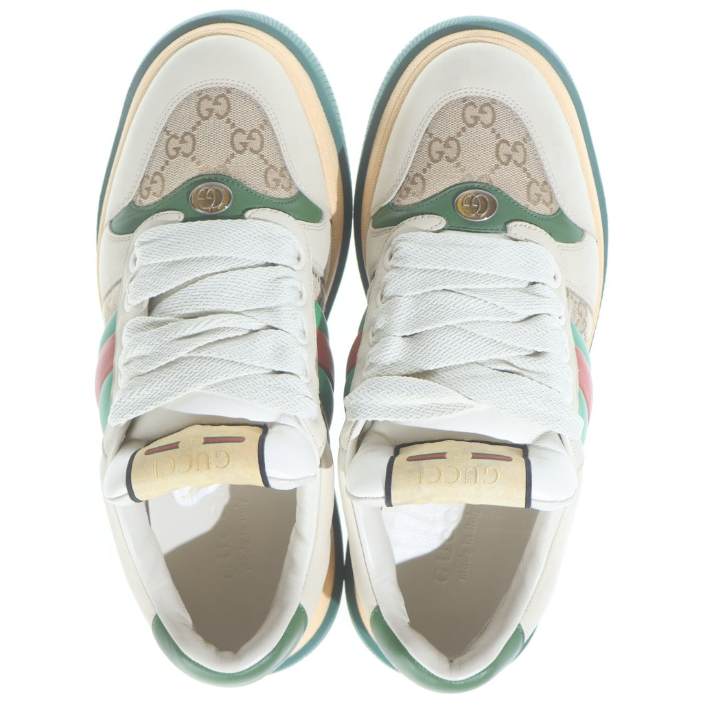GUCCI(グッチ) GGモチーフ レザー/キャンパス ローカットスニーカー ダッドスニーカー グリーン/ベージュ 10.5 777106