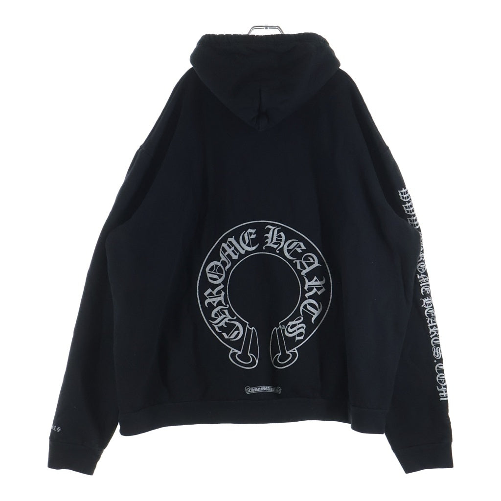 CHROME HEARTS(クロムハーツ) WWW.CHROMEHEARTS.COM SILVER GLITTER HOODIE オンライン限定 グリッター ホースシュープリント プスウェットプルオーバーパーカー ブラック/シルバー