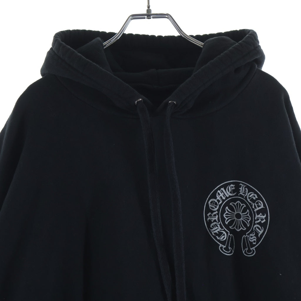 CHROME HEARTS(クロムハーツ) WWW.CHROMEHEARTS.COM SILVER GLITTER HOODIE オンライン限定 グリッター ホースシュープリント プスウェットプルオーバーパーカー ブラック/シルバー