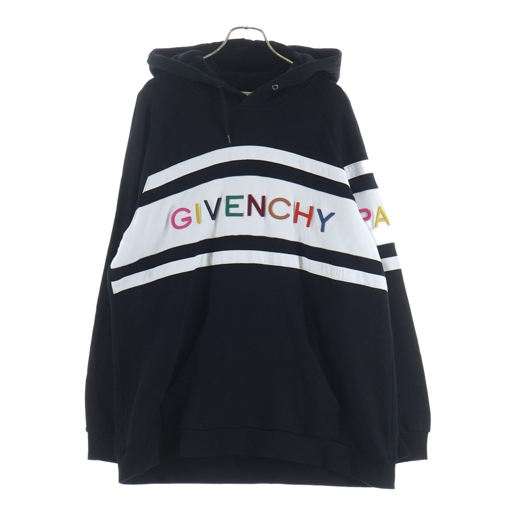 GIVENCHY(ジバンシィ) 20SS マルチカラー刺繍ロゴ スウェットプルオーバーパーカー ブラック/ホワイト BWJ0073Z1X