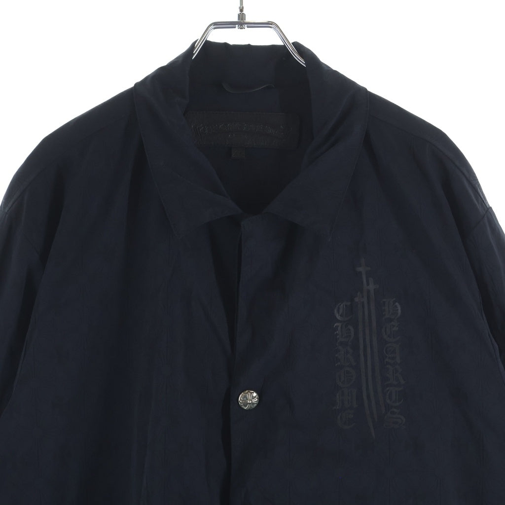 CHROME HEARTS(クロムハーツ) RIGGINS FBRC 英字プリント クロスボールボタン付き/総柄CHプラスプリント ナイロンコーチジャケット ブラック