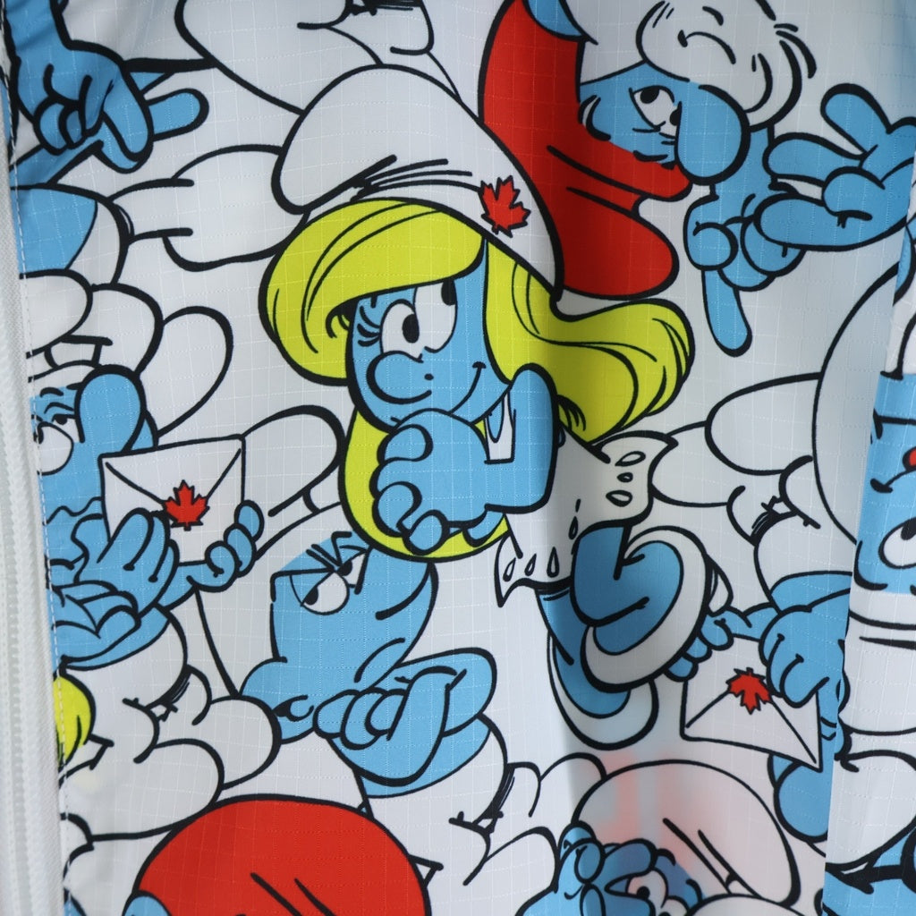 DSQUARED2(ディースクエアード) 23SS Smurfs Crowd Windbreaker スナーフ 総柄デザインロゴ ウィンドブレーカー ナイロンフーデッドジャケット ホワイト/ライトブルー S78AN0051