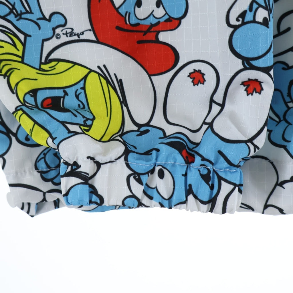 DSQUARED2(ディースクエアード) 23SS Smurfs Crowd Windbreaker スナーフ 総柄デザインロゴ ウィンドブレーカー ナイロンフーデッドジャケット ホワイト/ライトブルー S78AN0051