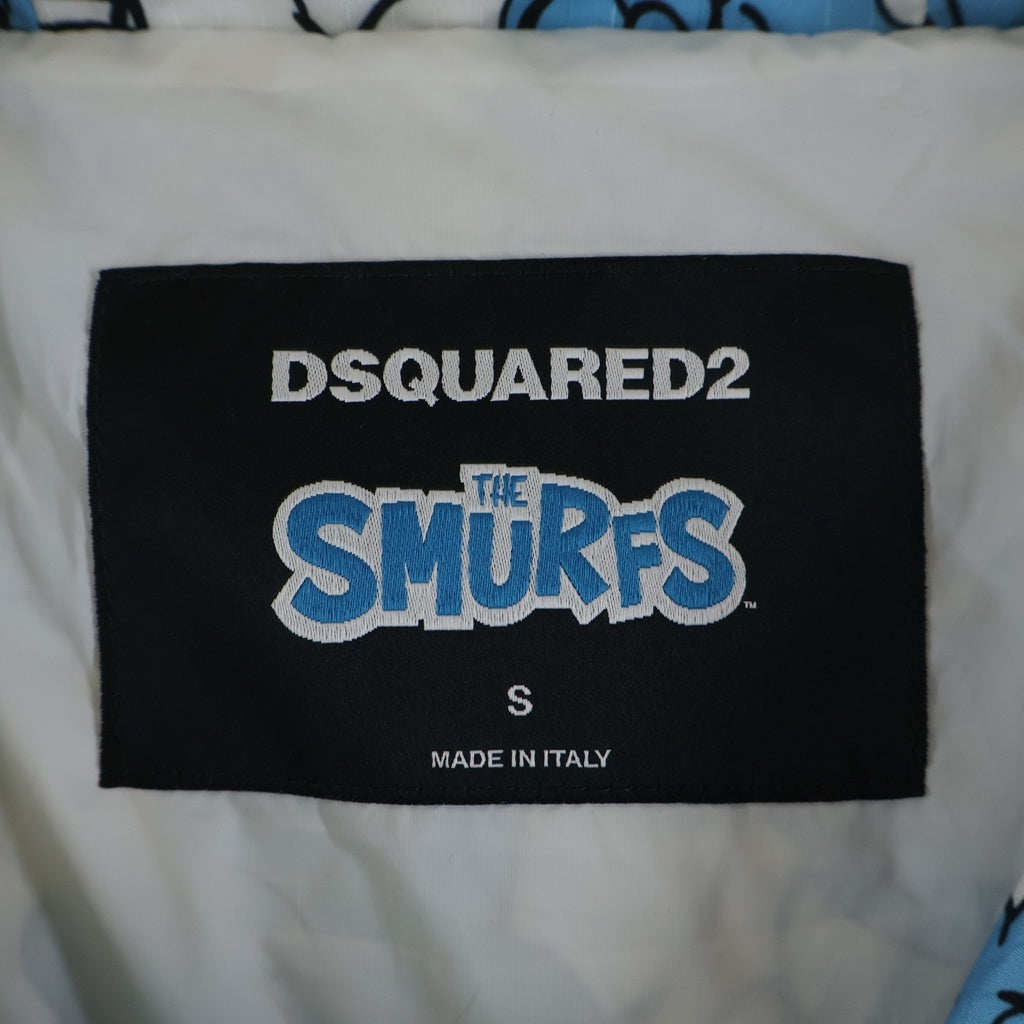 DSQUARED2(ディースクエアード) 23SS Smurfs Crowd Windbreaker スナーフ 総柄デザインロゴ ウィンドブレーカー ナイロンフーデッドジャケット ホワイト/ライトブルー S78AN0051