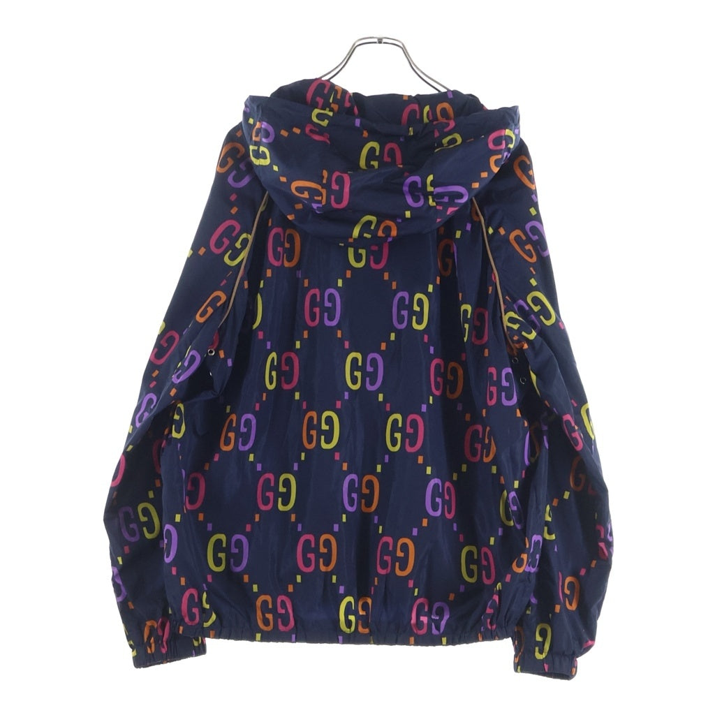 GUCCI(グッチ) GG総柄ロゴ ナイロン フーデッドジャケット ネイビー/マルチカラー697621 Z8A2D