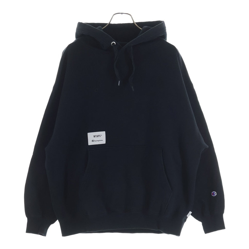 WTAPS(ダブルタップス) 24AW ×CHAMPION ACADEMY HOODED チャンピオン 刺繍ロゴ アカデミーフーディー スウェットパーカー ブラック 232HBCHD-CSM04S