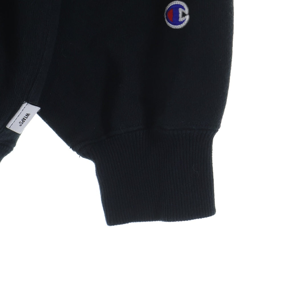 WTAPS(ダブルタップス) 24AW ×CHAMPION ACADEMY HOODED チャンピオン 刺繍ロゴ アカデミーフーディー スウェットパーカー ブラック 232HBCHD-CSM04S