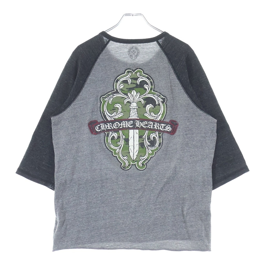 CHROME HEARTS(クロムハーツ) ヴァインダガープリント ラグランスリーブ 七分丈 Tシャツ カットソー グレー/ダークグレー
