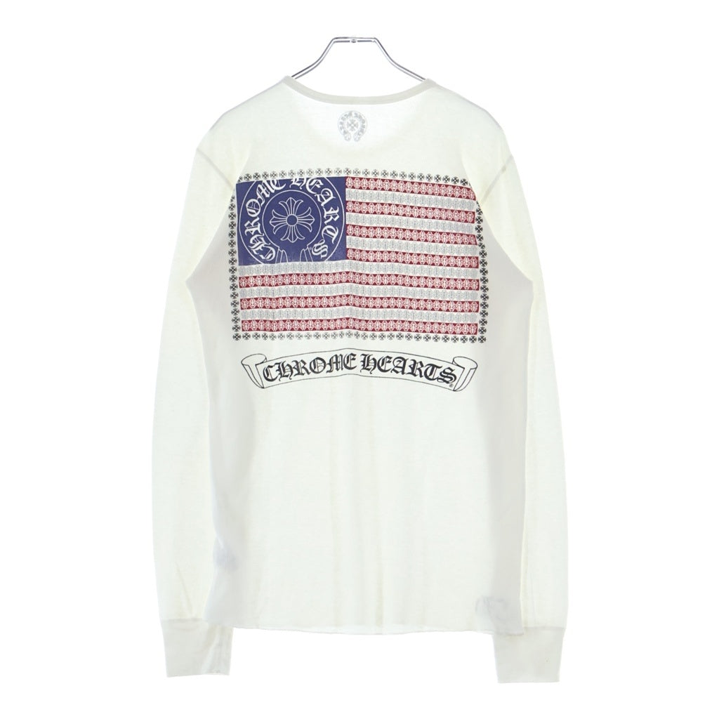 CHROME HEARTS(クロムハーツ) OLD THERMAL L/S TEE ホースシュー/アメリカンフラグプリントロゴ サーマル長袖Tシャツ カットソー ホワイト