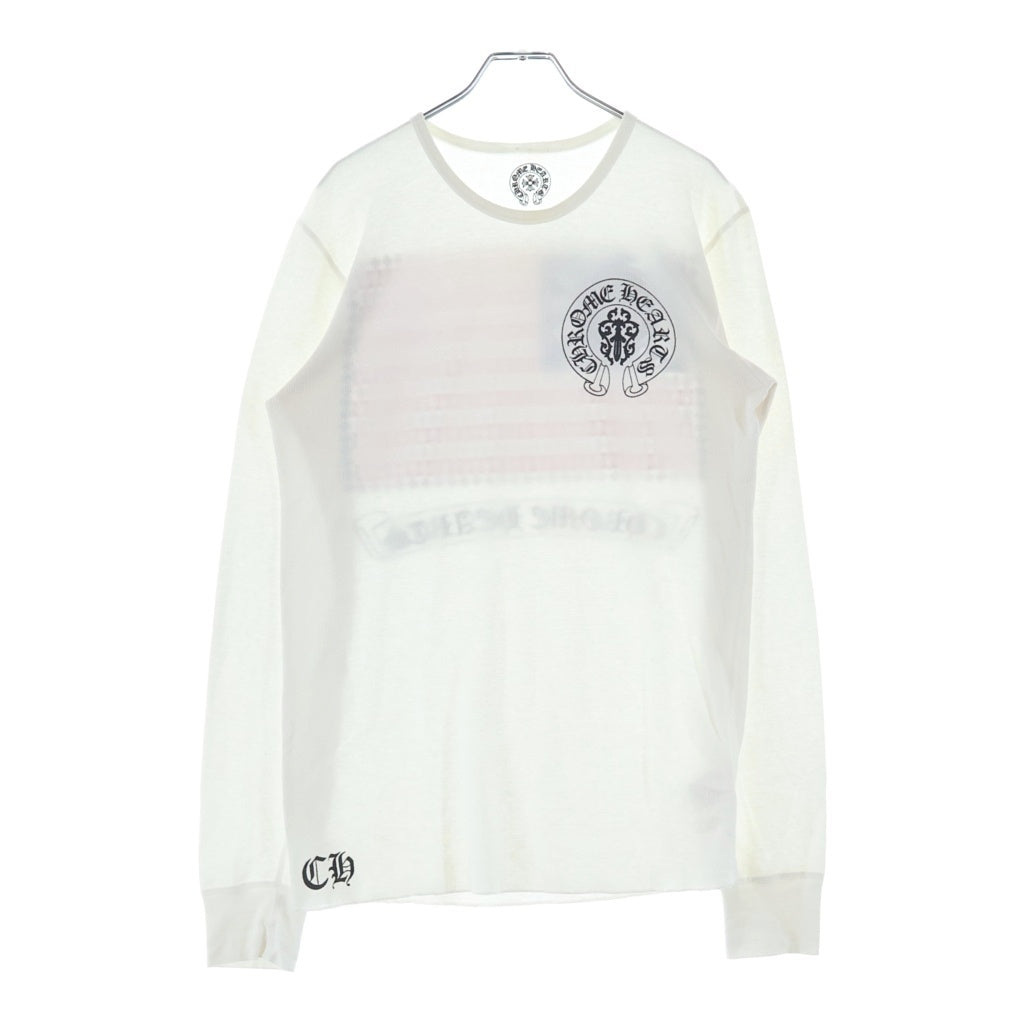 CHROME HEARTS(クロムハーツ) OLD THERMAL L/S TEE ホースシュー/アメリカンフラグプリントロゴ サーマル長袖Tシャツ カットソー ホワイト
