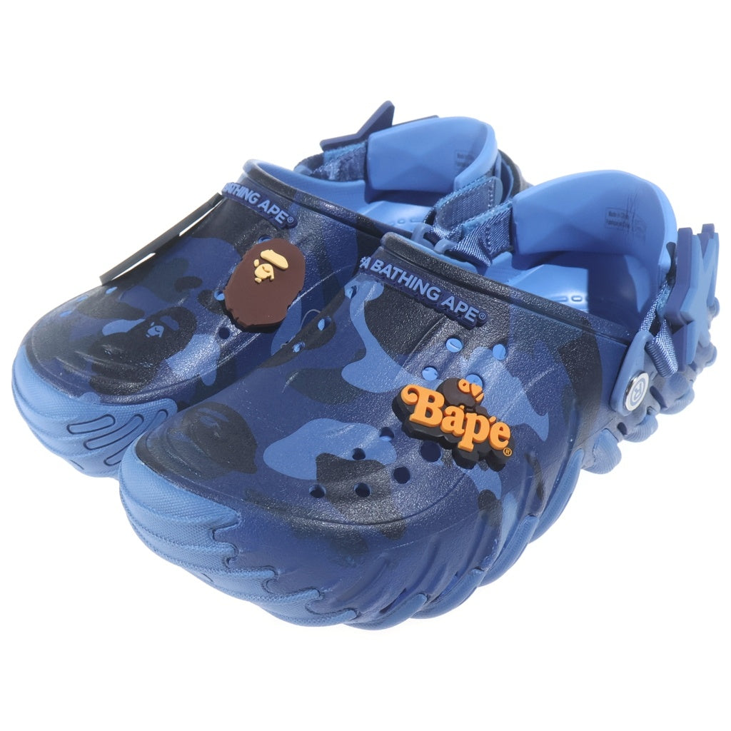 A BATHING APE(アベイシングエイプ) ×CROCS Echo Roclog クロックス カモ柄 ラバーサンダル スリッパ シューズ ネイビー 1M23191927