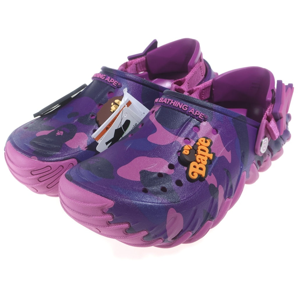 A BATHING APE(アベイシングエイプ) ×CROCS Echo Roclog クロックス カモ柄 ラバーサンダル スリッパ シューズ パープル 1M23191927