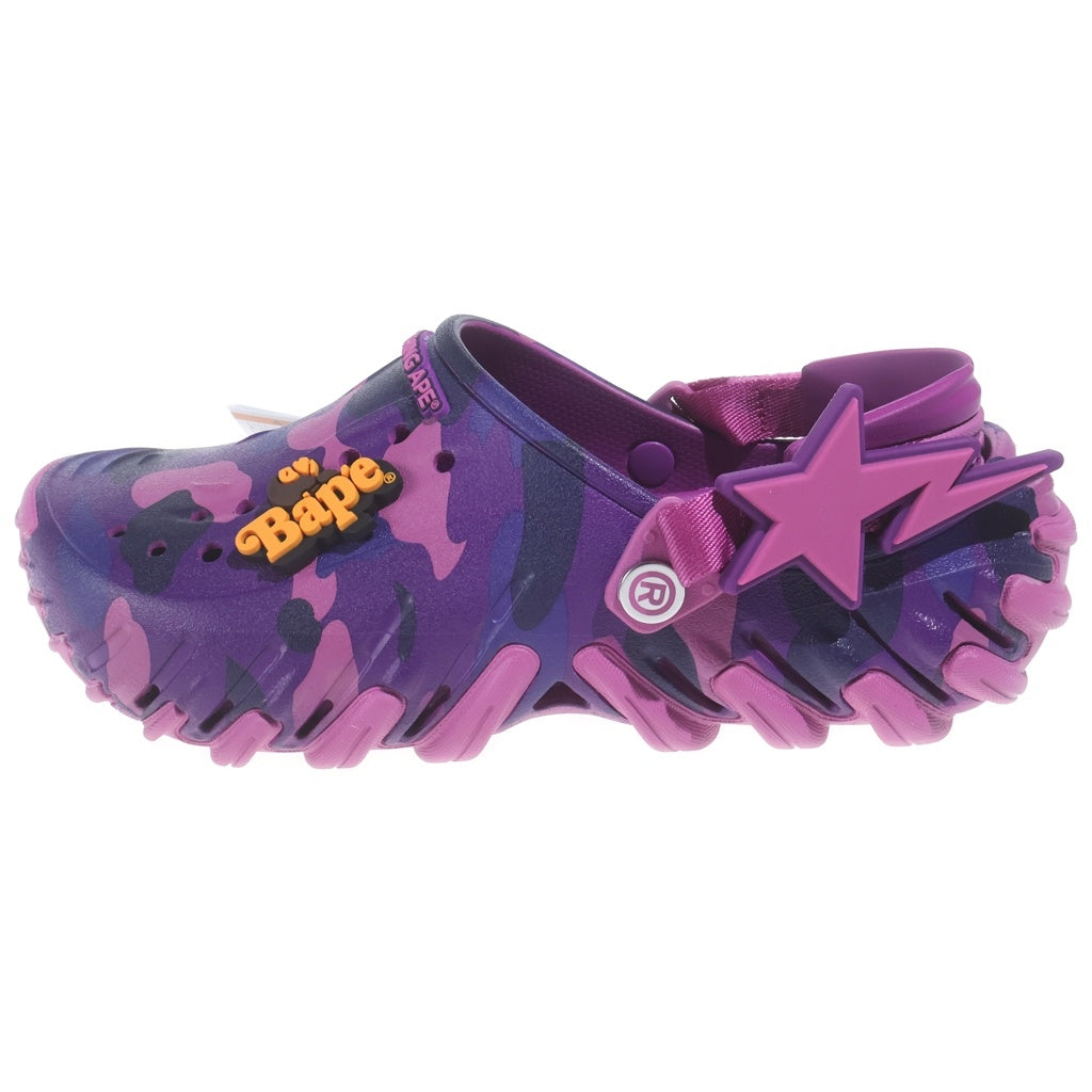 A BATHING APE(アベイシングエイプ) ×CROCS Echo Roclog クロックス カモ柄 ラバーサンダル スリッパ シューズ パープル 1M23191927