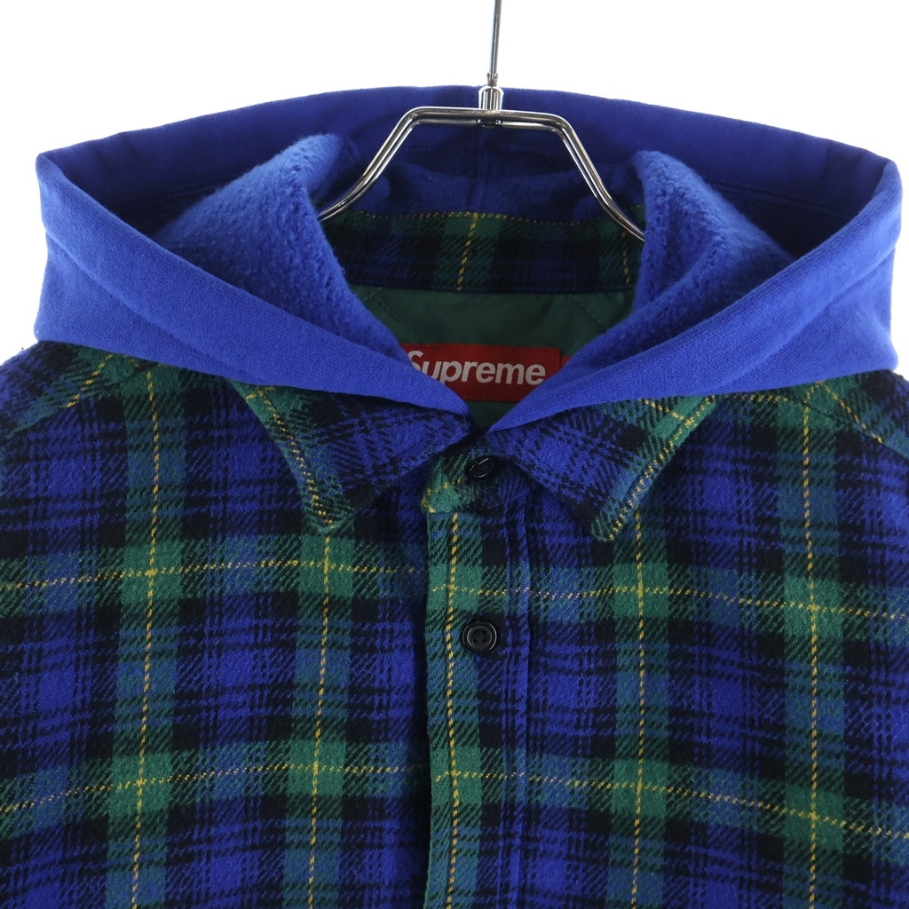 SUPREME(シュプリーム) 23AW Tartan Flannel Hooded Shirt タータンチェック 裏地キルティング フーデッドフランネル長袖シャツ ブルー/グリーン