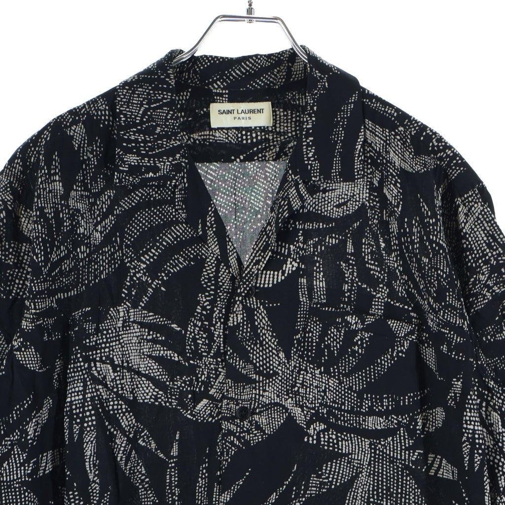 SAINT LAURENT PARIS(サンローランパリ) 総柄デザイン シルク半袖シャツ ブラック/ベージュ 531956 Y2C26