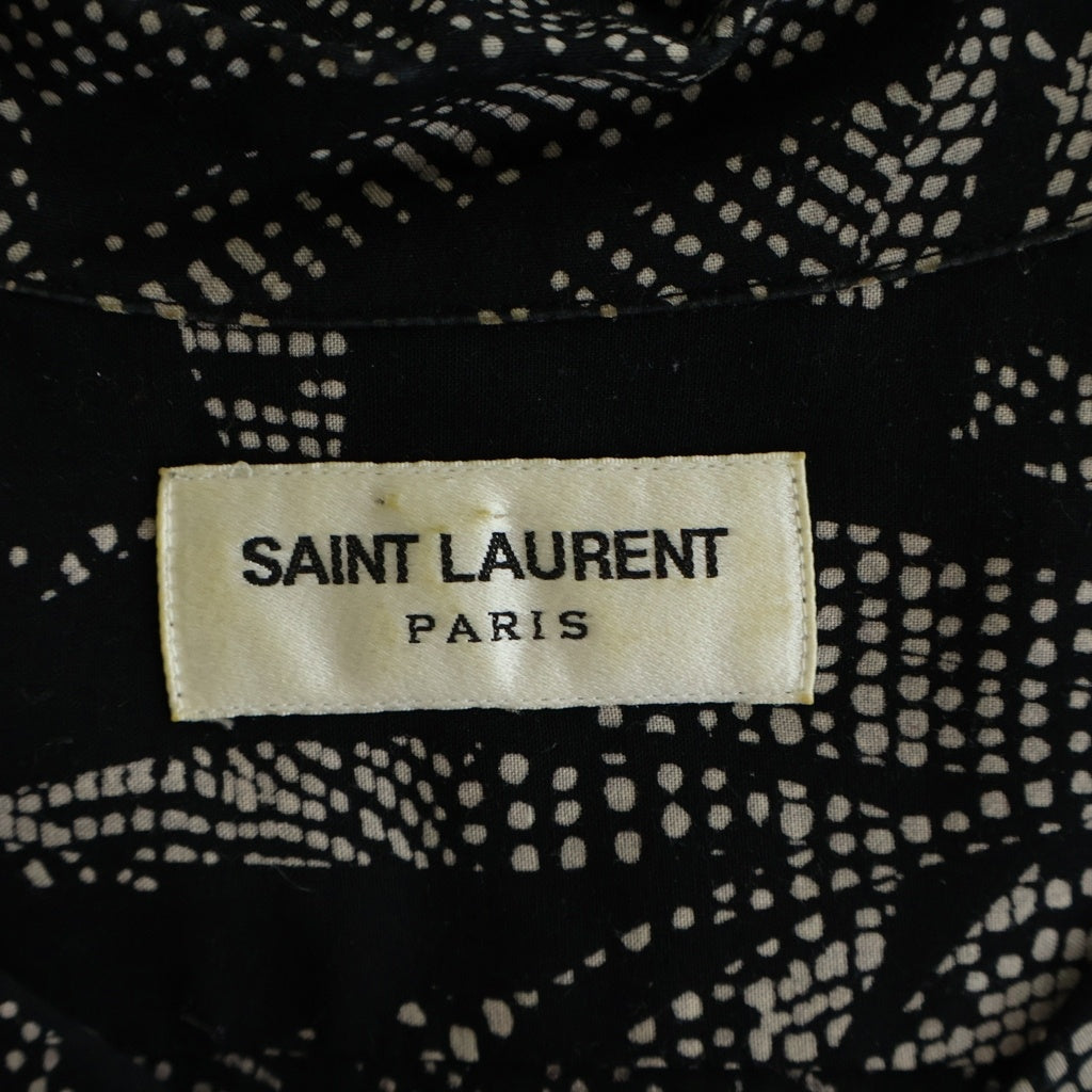 SAINT LAURENT PARIS(サンローランパリ) 総柄デザイン シルク半袖シャツ ブラック/ベージュ 531956 Y2C26