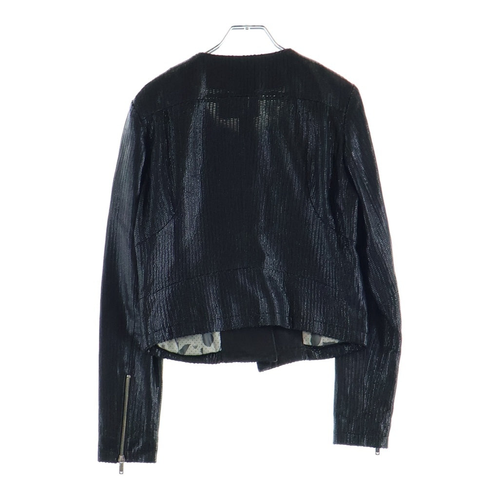 EMPORIO ARMANI(エンポリオアルマーニ) シープレザー 型押し ノーカラーライダースジャケット ブラック レディース TGP014