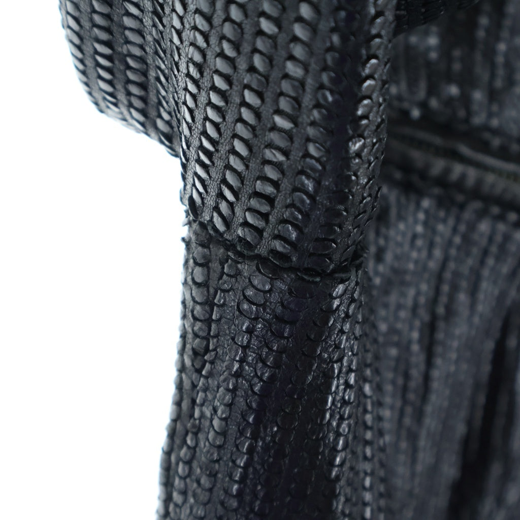 EMPORIO ARMANI(エンポリオアルマーニ) シープレザー 型押し ノーカラーライダースジャケット ブラック レディース TGP014