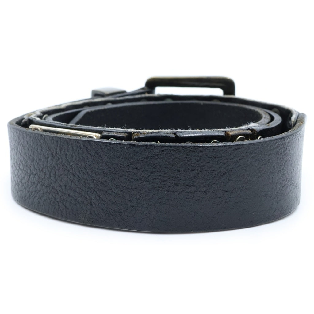 DIESEL(ディーゼル) ロゴプレート/スタッズロゴ レザー ベルト 小物 ブラック/シルバー