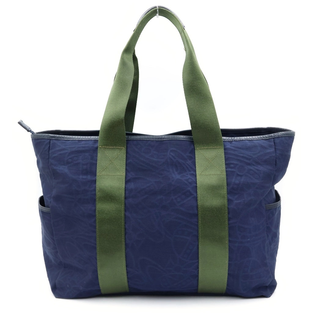 Vivienne Westwood(ヴィヴィアンウエストウッド) 総柄ロゴ ナイロンキャンバス トートバッグ ハンドバッグ ネイビー/カーキ