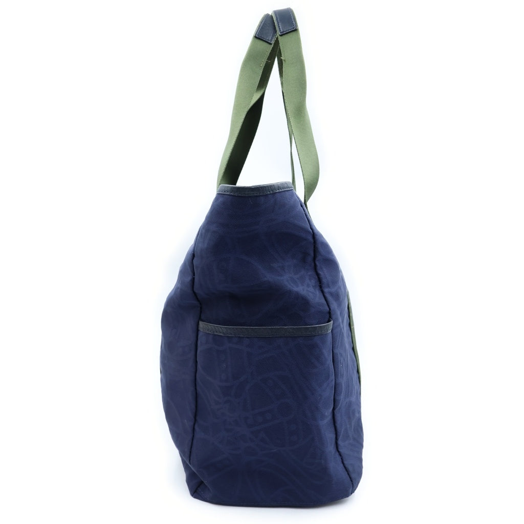Vivienne Westwood(ヴィヴィアンウエストウッド) 総柄ロゴ ナイロンキャンバス トートバッグ ハンドバッグ ネイビー/カーキ