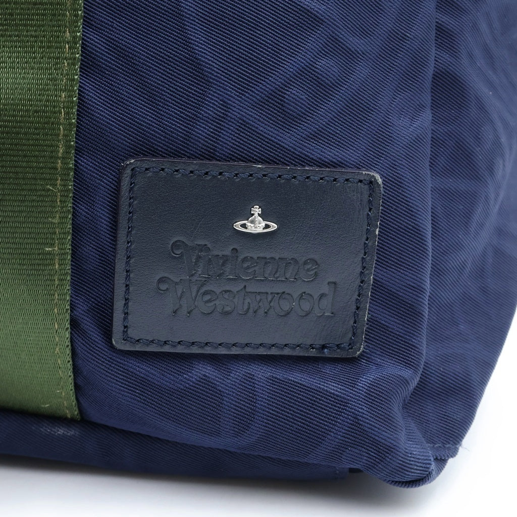 Vivienne Westwood(ヴィヴィアンウエストウッド) 総柄ロゴ ナイロンキャンバス トートバッグ ハンドバッグ ネイビー/カーキ