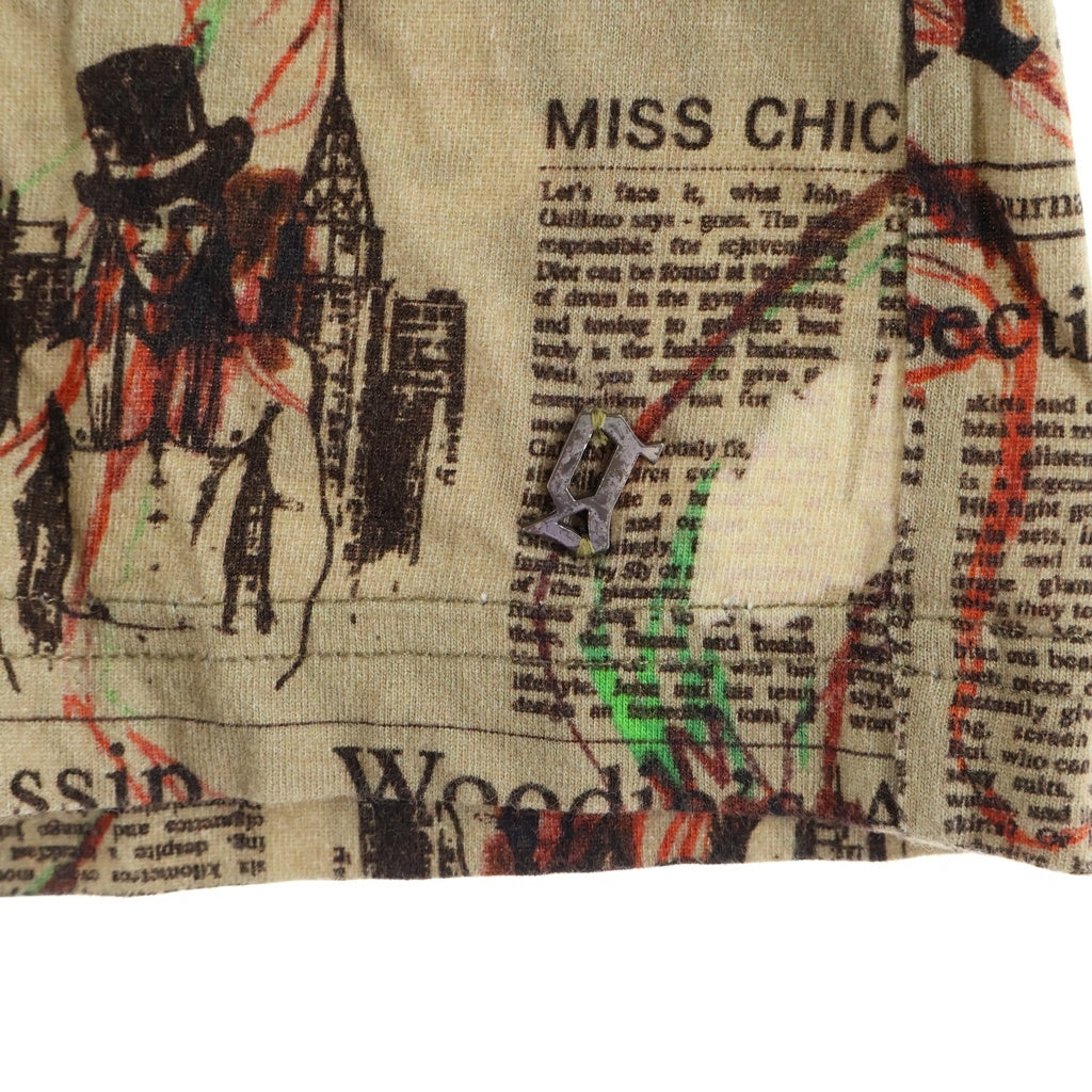 John Galliano(ジョン ガリアーノ) ニュースペーパー 総柄 Vネック半袖Tシャツ カットソー マルチカラー XR2797 82018