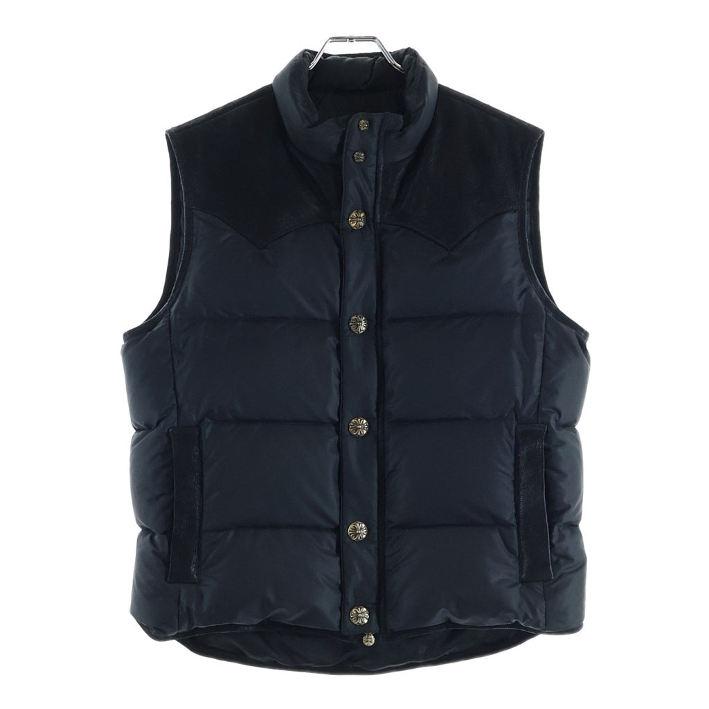 CHROME HEARTS(クロムハーツ) PUFFY WSTRN パフィウエスタン フレアニー ヨークレザー/CHクロスボタン/ダガージップ ダウンベスト ブラック