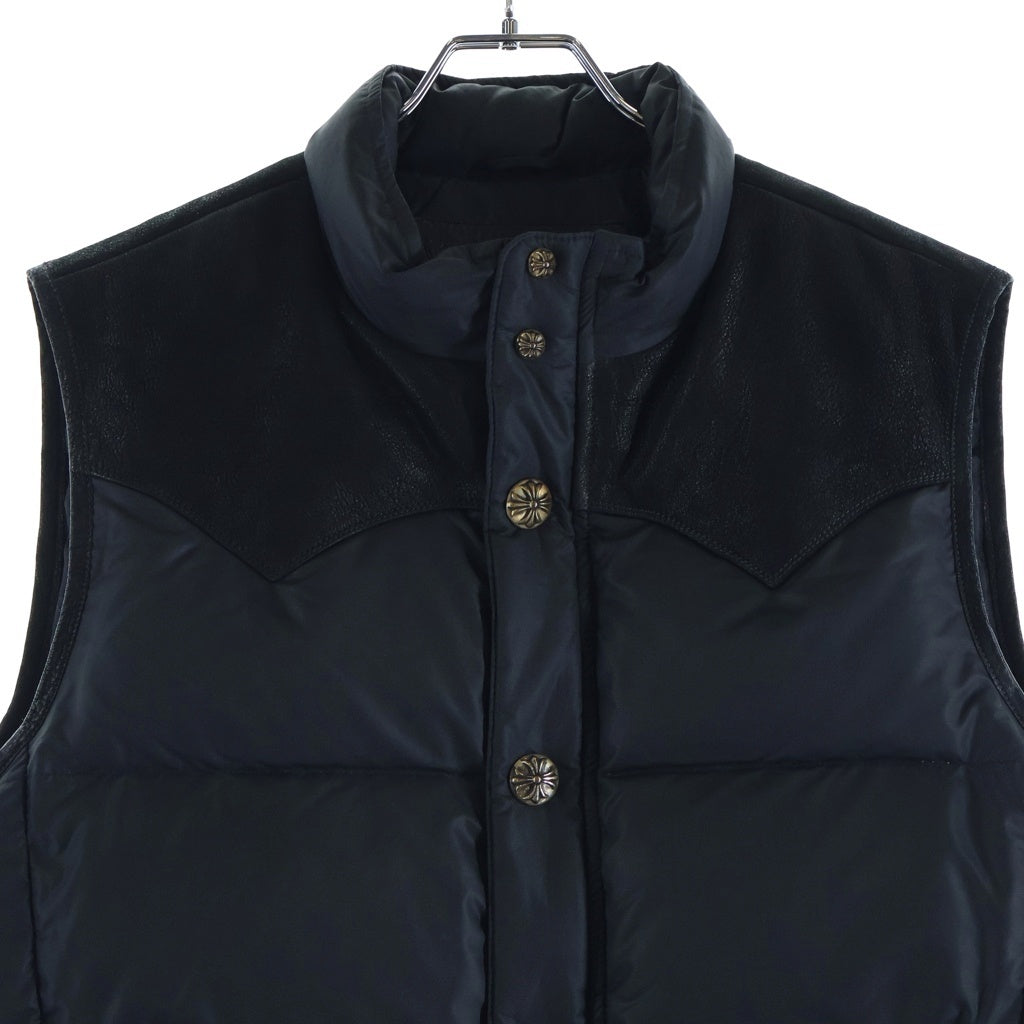 CHROME HEARTS(クロムハーツ) PUFFY WSTRN パフィウエスタン フレアニー ヨークレザー/CHクロスボタン/ダガージップ ダウンベスト ブラック