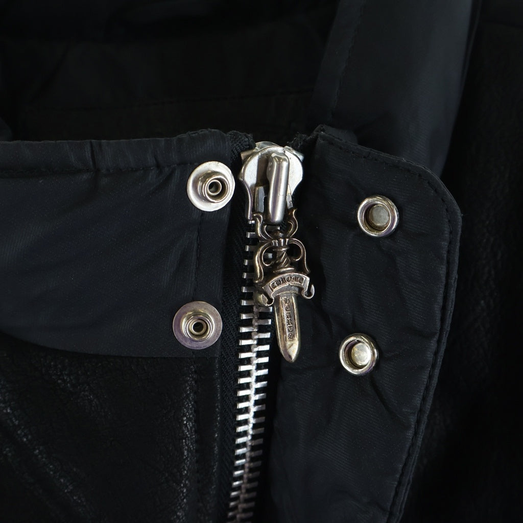 CHROME HEARTS(クロムハーツ) PUFFY WSTRN パフィウエスタン フレアニー ヨークレザー/CHクロスボタン/ダガージップ ダウンベスト ブラック