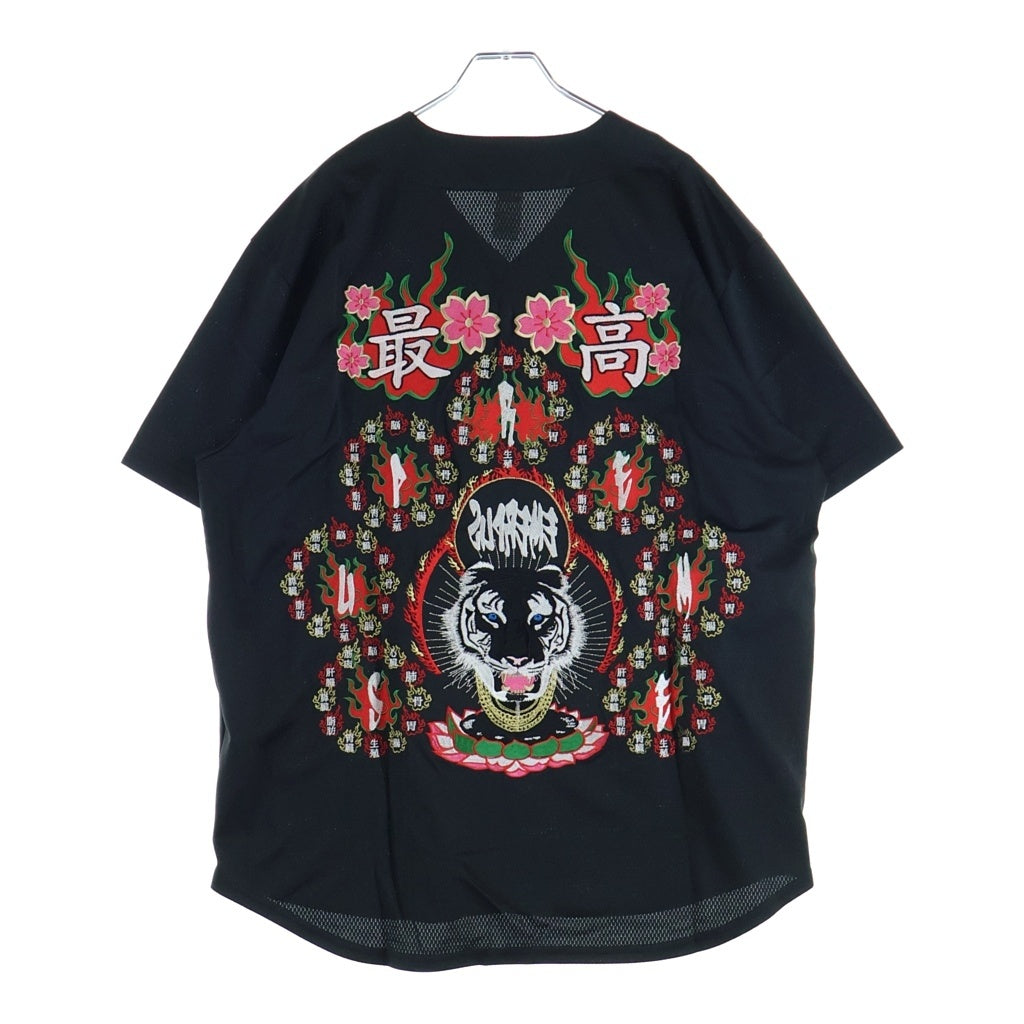 SUPREME(シュプリーム) 20SS Tiger Embroidered Baseball Jersey Pinstripe タイガーエンブロイダード ベースボールジャージ 半袖ゲームシャツ ブラック