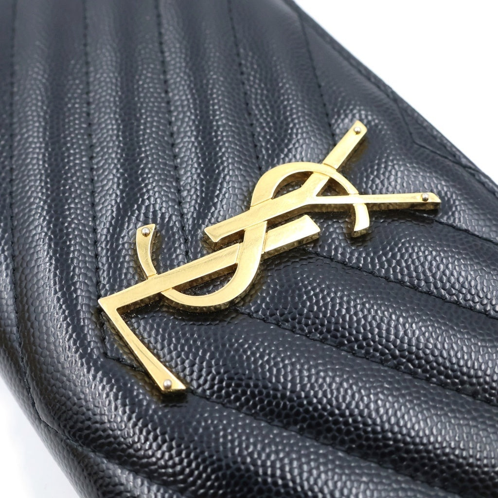 SAINT LAURENT PARIS(サンローランパリ) YSLロゴ キャビアスキン ラウンドジップ ロングウォレット 長財布 ブラック CFP358094