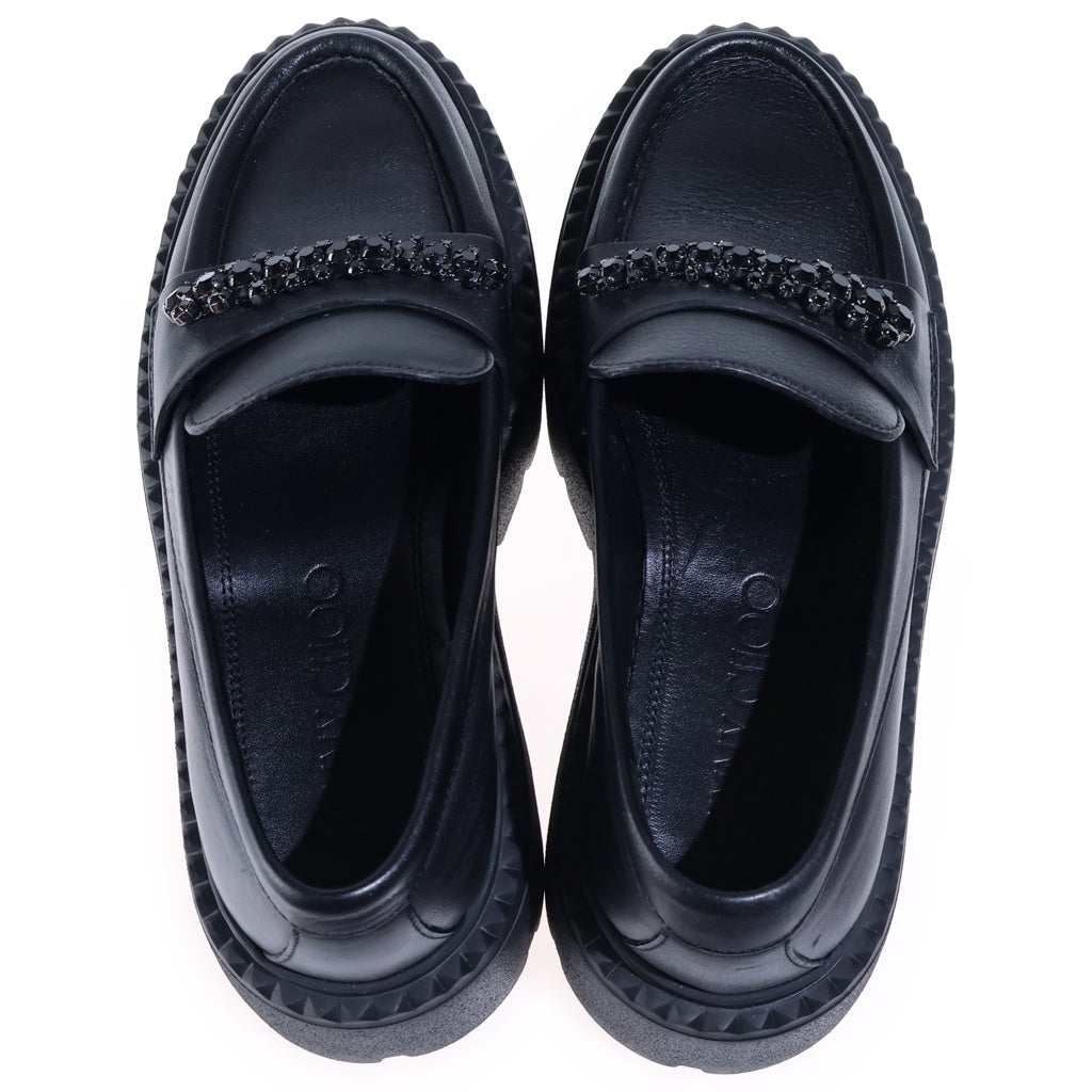 JIMMY CHOO(ジミーチュウ) BRYER ブライヤー クリスタル付き レザー ローファー ブラック レディース
